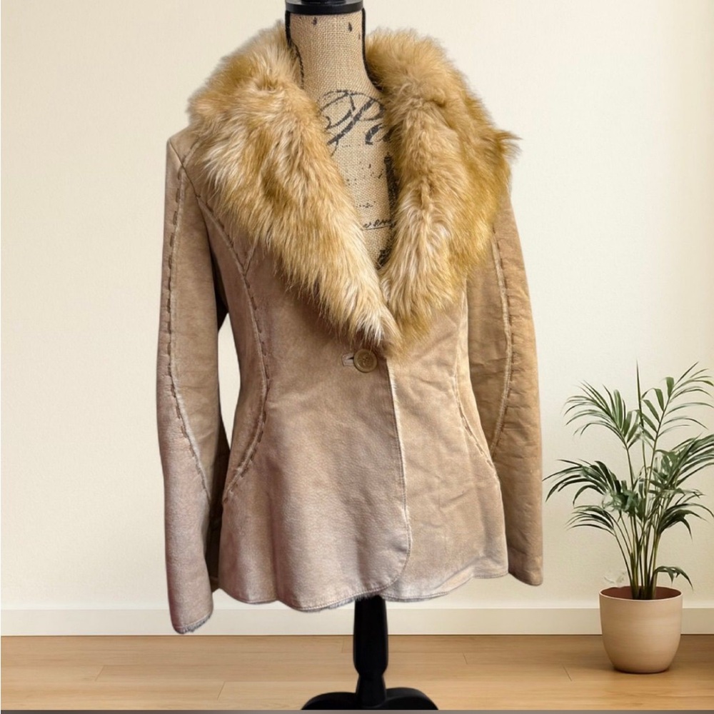 Guess Tan Teddy Penny Lane Style Jacket with Faux Fur Collar